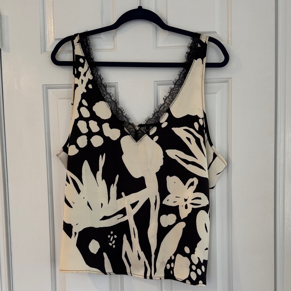 Joie Black and White Lace Trim Top